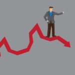 Cartoon_business_director_pointing_up_but_standing_on_stock_chart_with_downward_trend._Creative_vector_illustration_on_poor_business_management_and_wrong_investment_market_prediction.