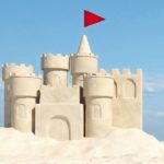 Beautiful_sandcastle_on_the_beach_with_sand_on_summer_vacation_(3d_rendering)