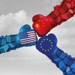 European_China_and_American_trade_fight_and_tariff_war_as_a_Chinese_Europe_USA_economic_problem_as_cargo_containers_in_conflict_as_an_economic_dispute_over_import_and_exports_with_3D_elements.