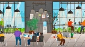 Coffee_shop_and_office_in_one_building._Coworking_people_at_work._Characters_on_business_meeting_brainstorming_on_new_project._Personages_in_drinking_tea_beverage_at_coffeehouse_vector_in_flat